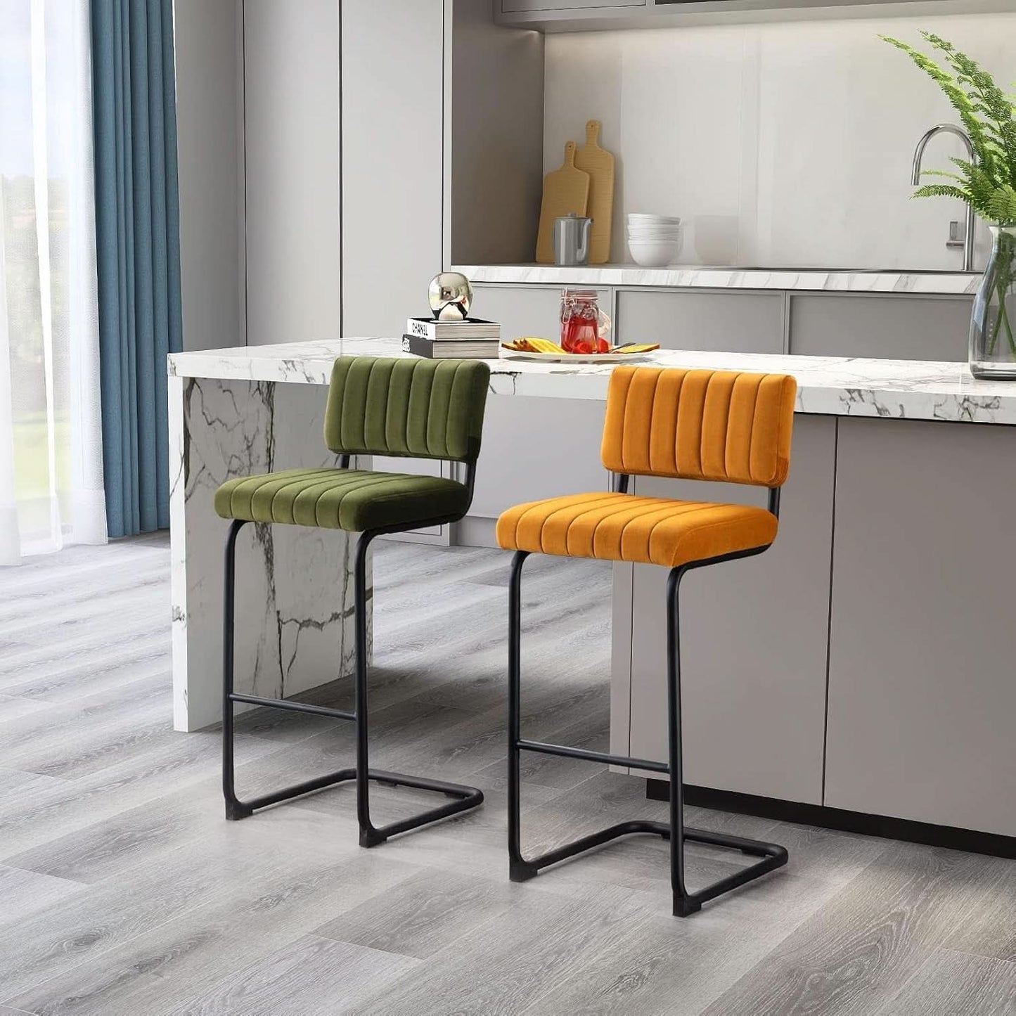 30 Inch Velvet Tufted Bar Stools Set of 2 Kitchen Island