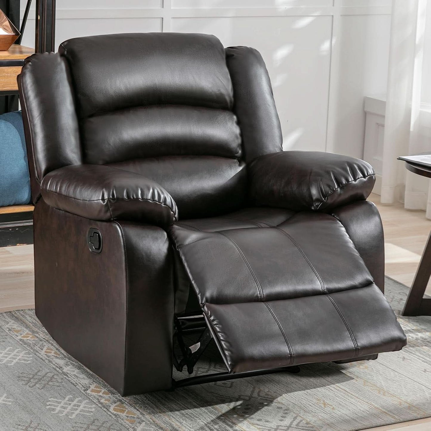 Manual Recliner Chair In Dark Brown Breathable Faux Leather