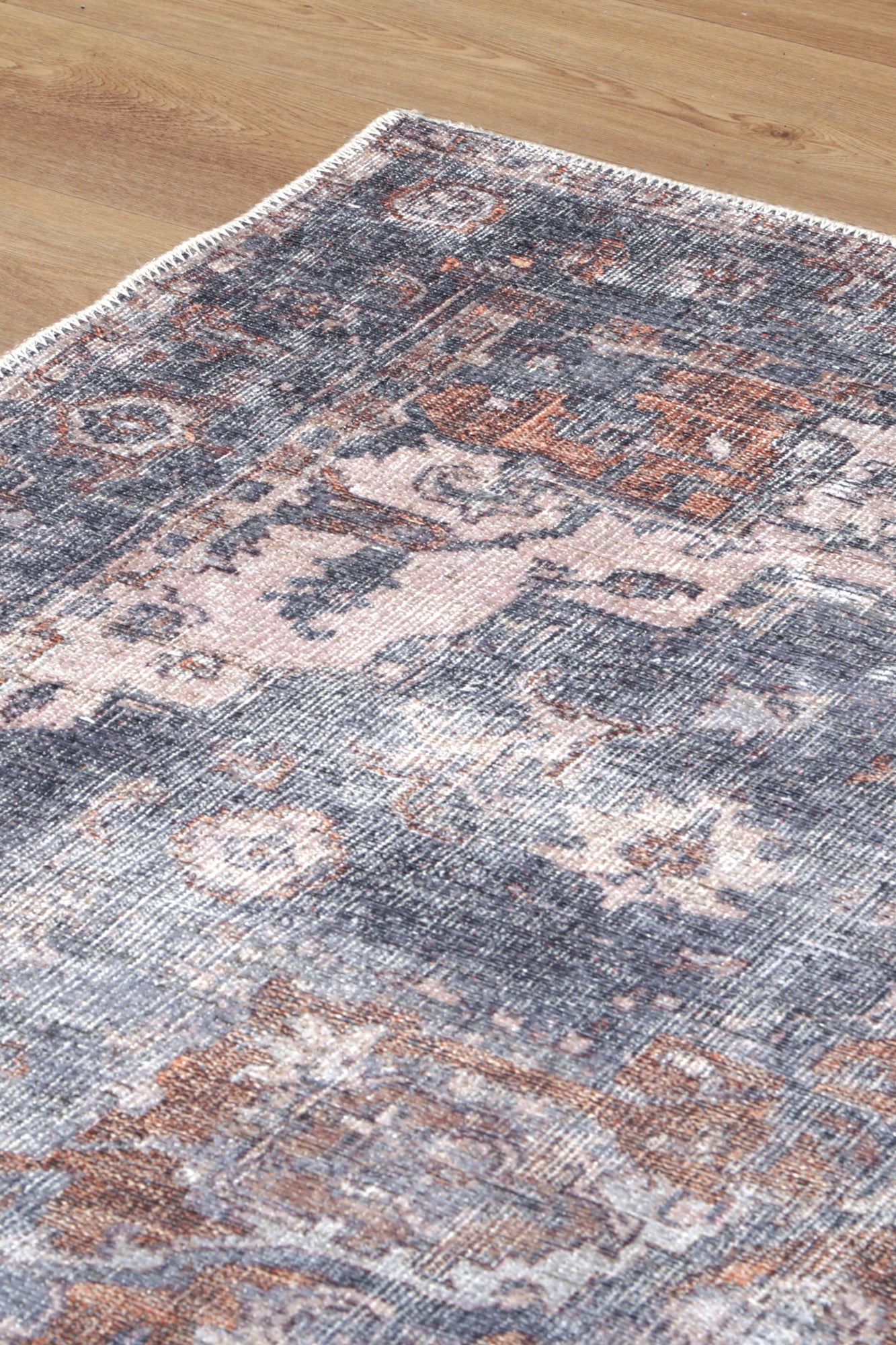 Distressed Vintage Cezanne Area in Grey Rug
