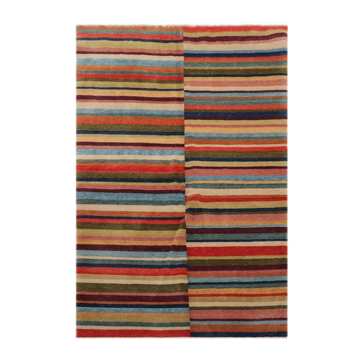 4' 2''x6' 2'' Hand Knotted Tibetan 100% Wool Modern & Contemporary Oriental Area Rug Blue, Beige Color