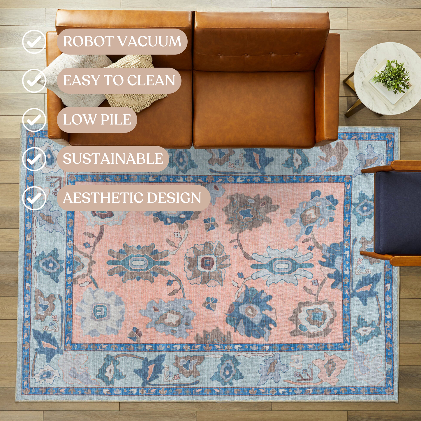 Menna Salmon Orange Blue Modern Oushak Rug