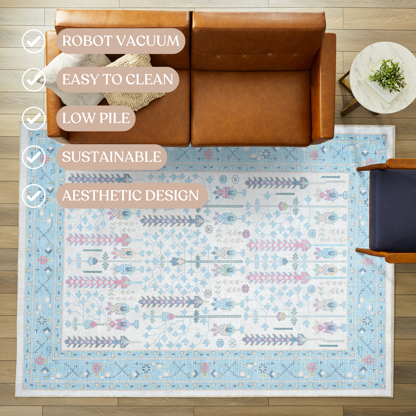 Annela Pastel Light Blue Modern Oushak Rug