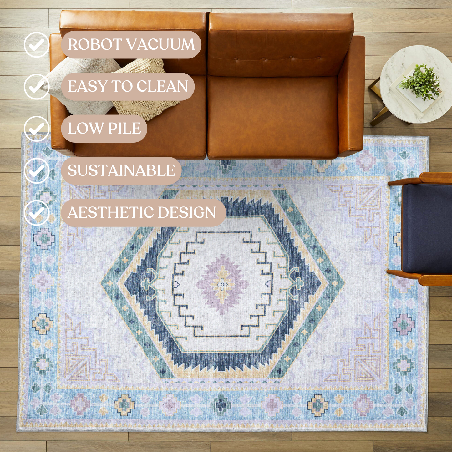Averill Lavender, Pink & Blue Modern Oushak Rug