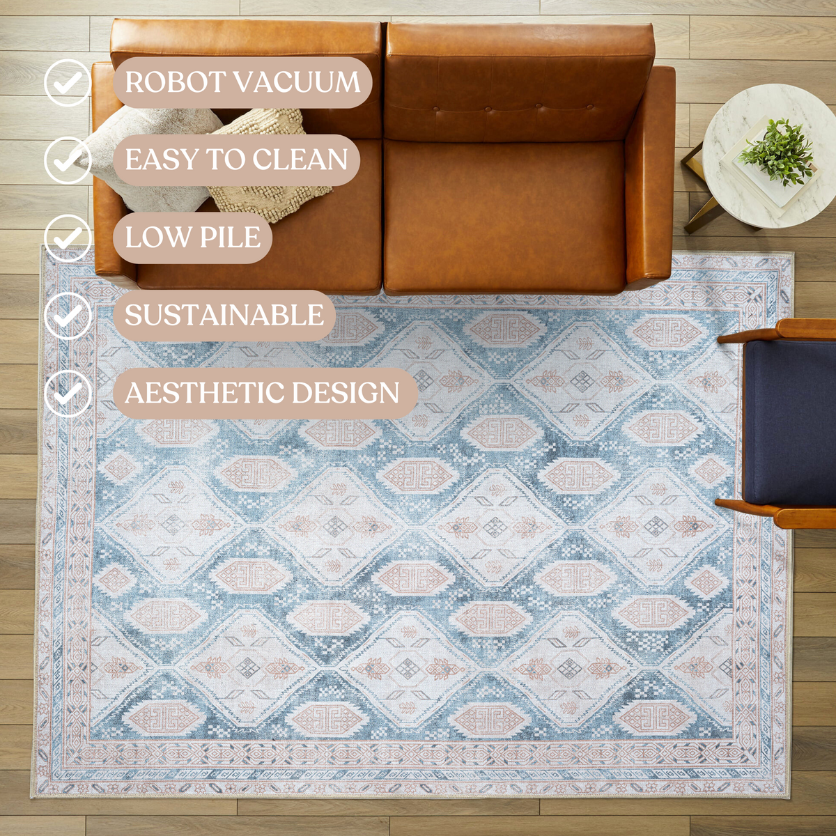Samara Cream Blue Distressed Turkish Rug