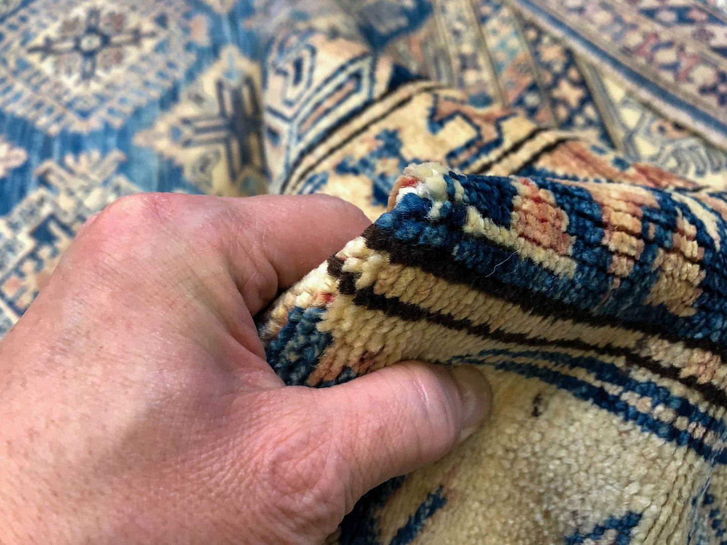 Antique Washed Super Kazak (10'06"x13'08") blue/ivory