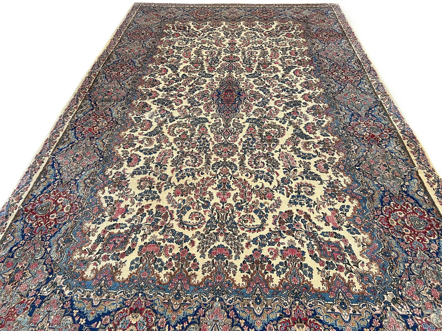 Vintage Persian Kerman (12'09"x21'05") ivory/pastel
