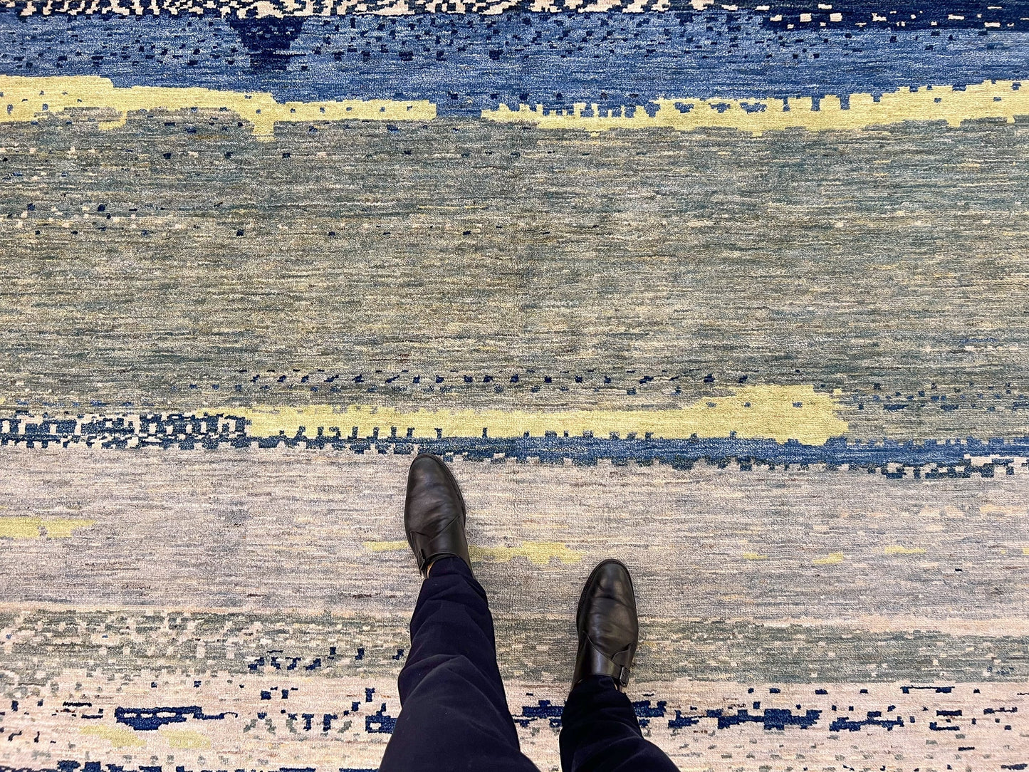 Modern Afghan Gabbeh (9'02"x12'01") blues/green