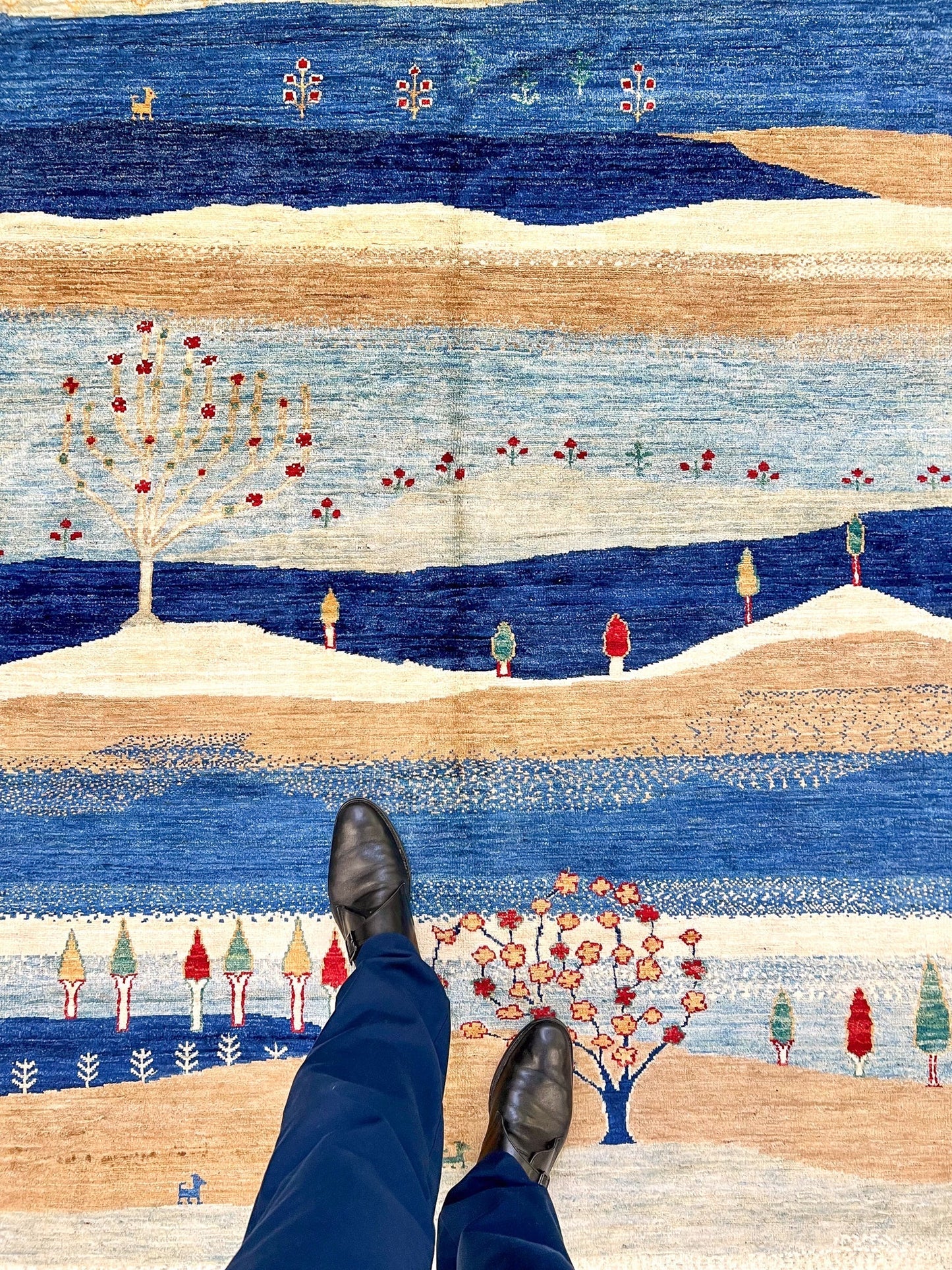 Scenic Afghan Gabbeh (8'00"x9'07") blue/sand/ivory