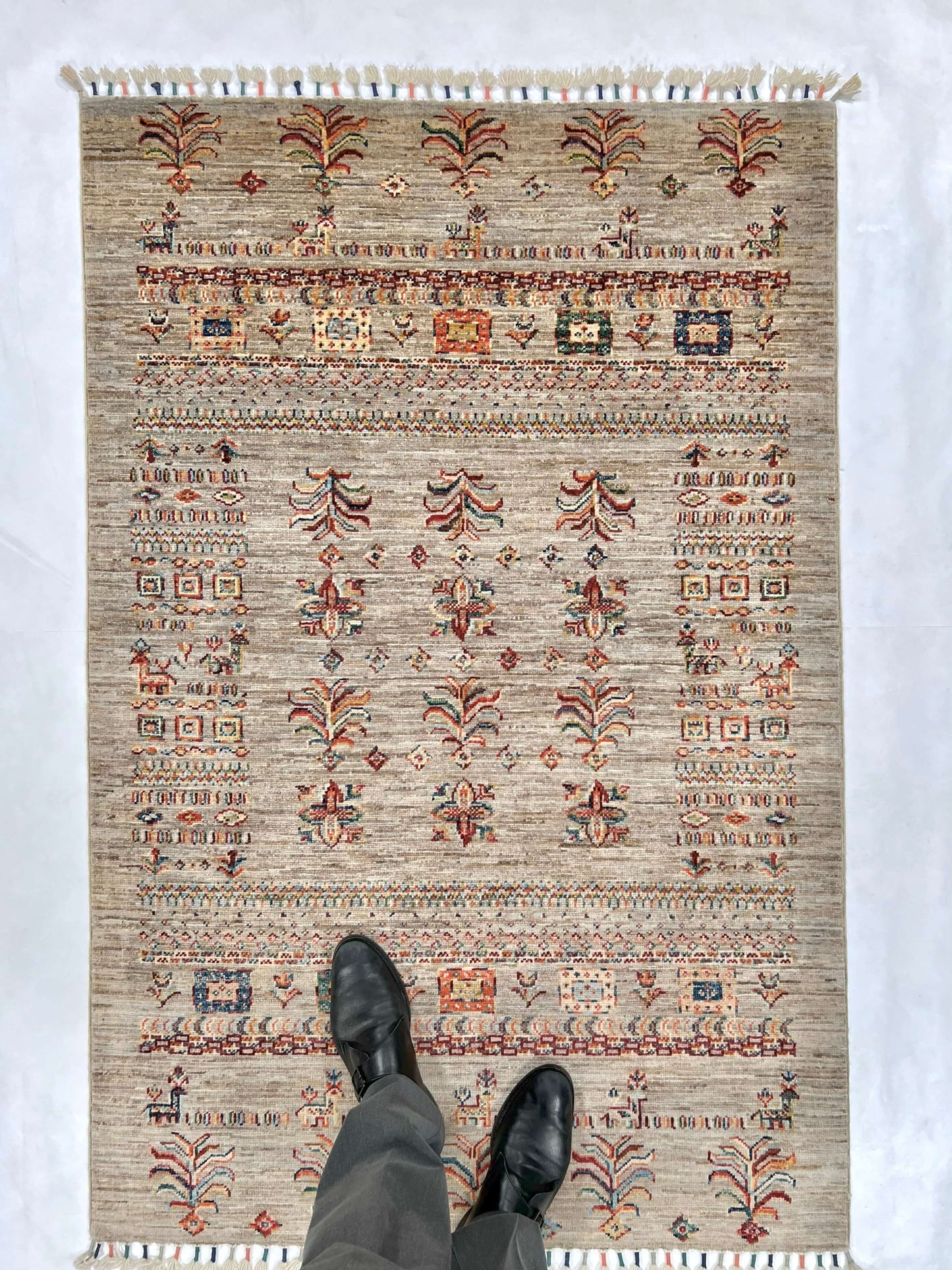 Afghan Khorjin (3'04"x5'00") silver/multicolor