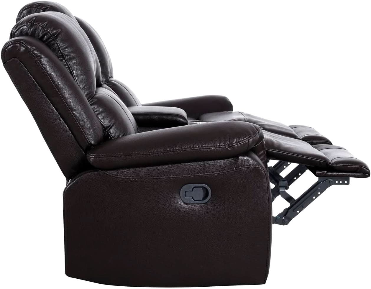 Oversized Espresso Leather Recliner Loveseat For Home Theater