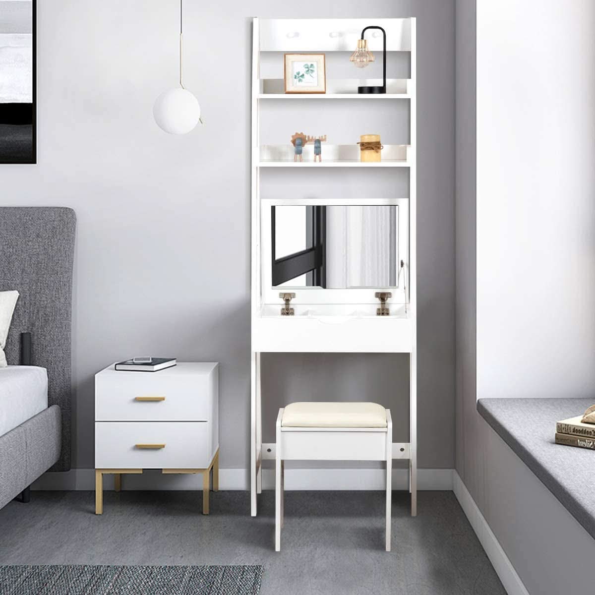 3 In 1 Vanity Table With Flip Top Mirror Makeup Desk