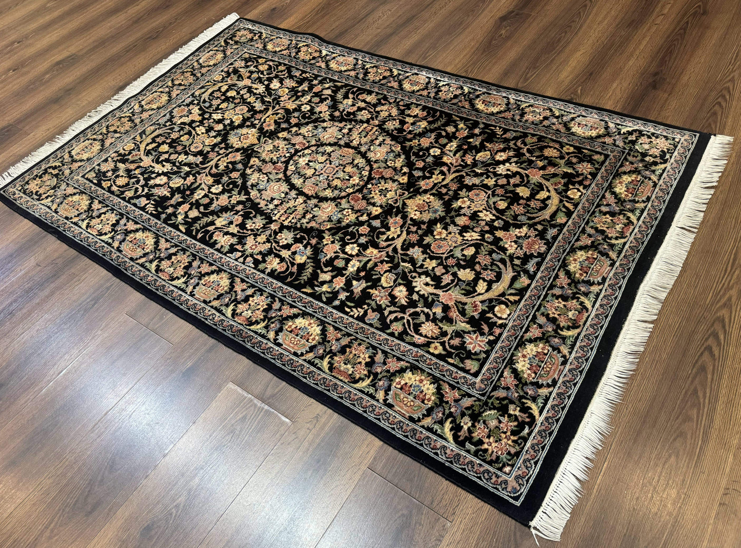 Sino Persian Rug 4x6, Very Fine 260 KPSI, Floral Medallion, Hand Knotted Wool Carpet