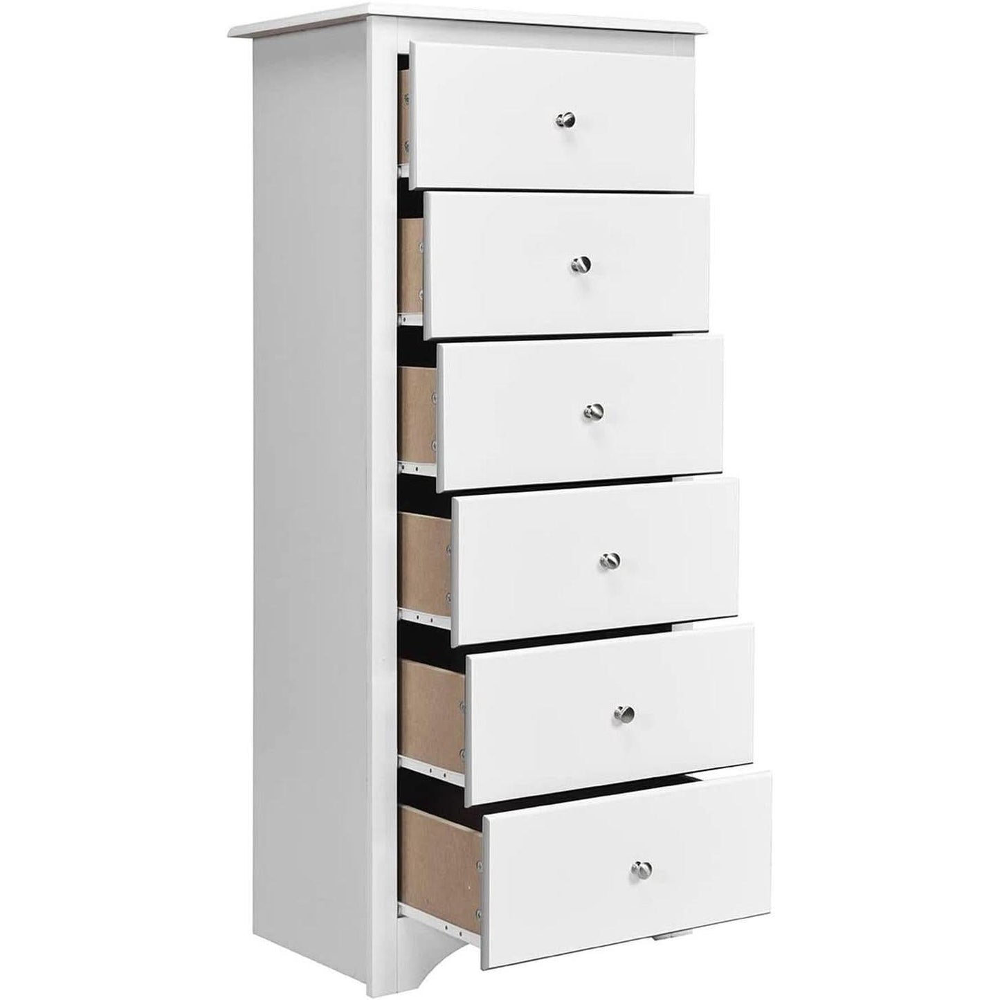 White Wooden 6 Drawer Dresser Chest For Bedroom Storage