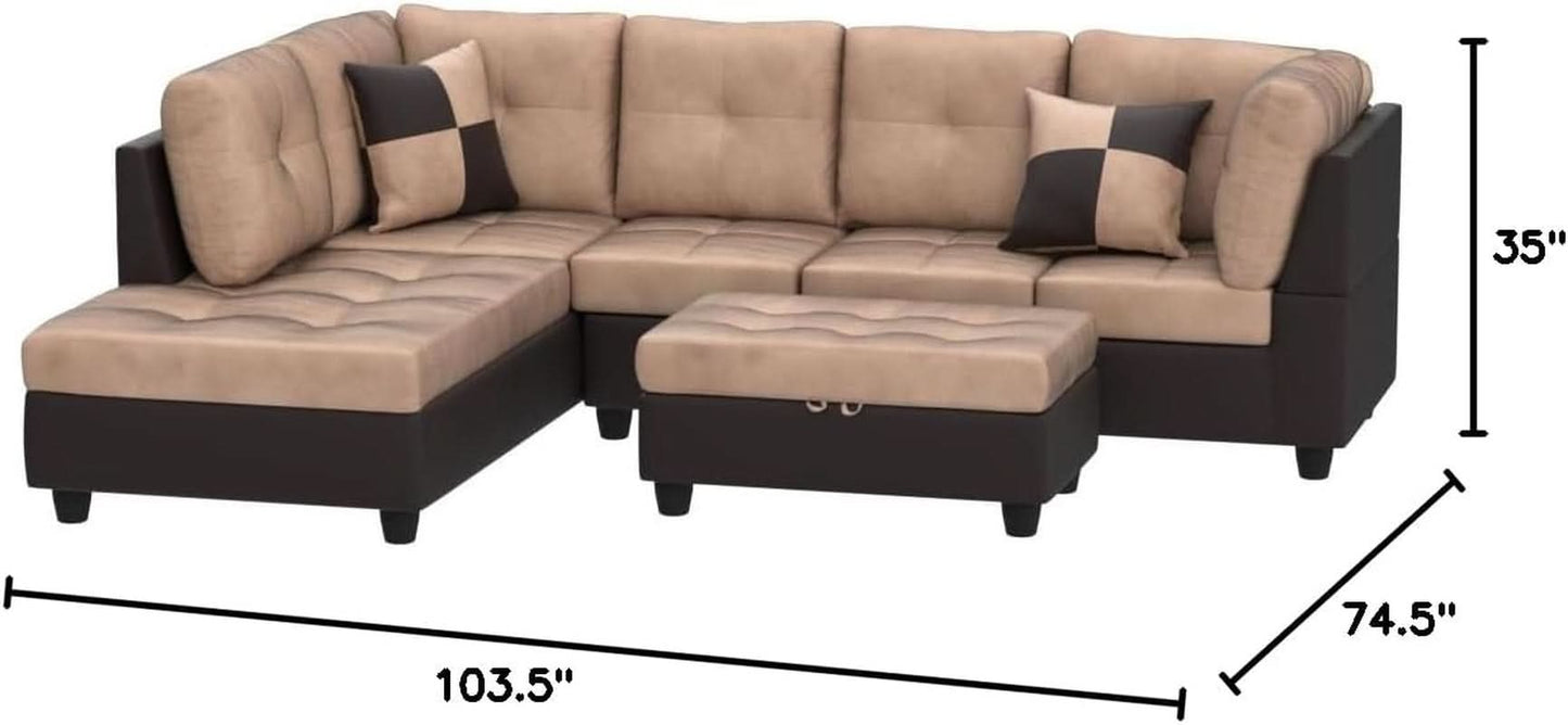 Beige Left Facing 3 Piece Sectional Sofa With Chaise