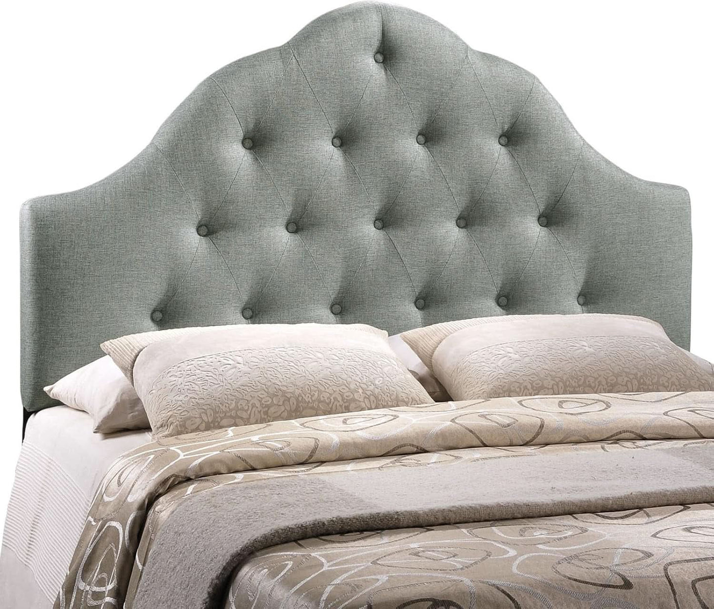 Tufted Linen Upholstered Queen Headboard with High Arch