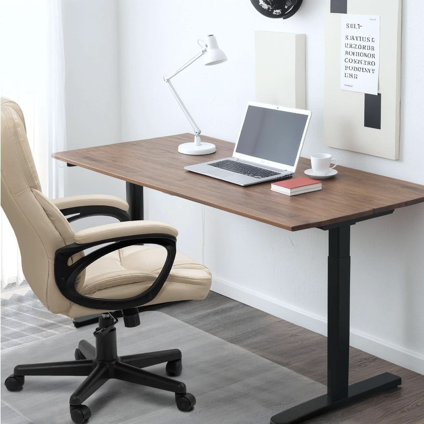Beige High Back Office Chair With Adjustable Height And Lumbar Support