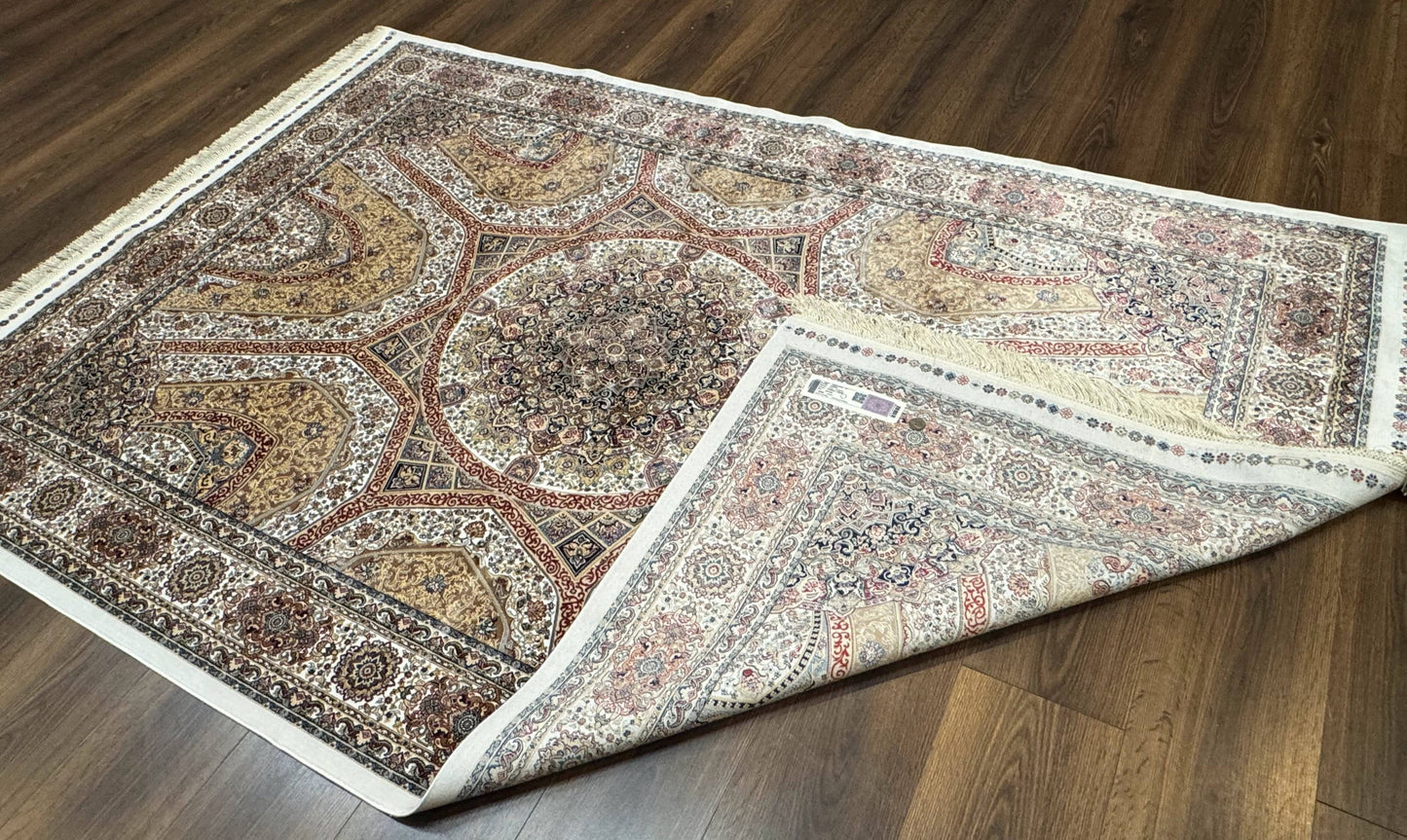 Turkish Silk Rug 5 x 7.6, Dome Design, Bamboo Silk, New