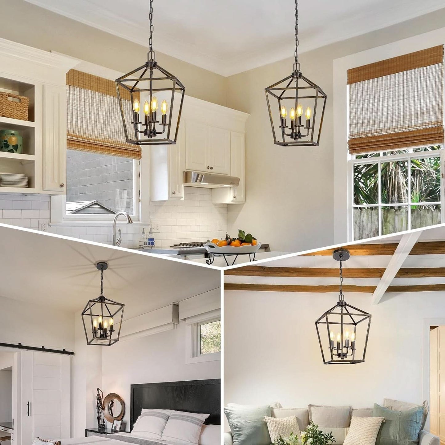 Industrial Black and Gold 4 Light Chandelier With Adjustable Chain