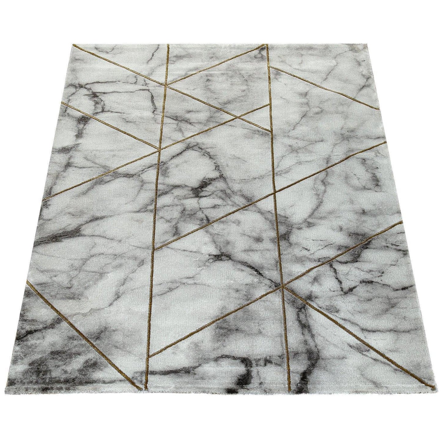Area Rug Marble Pattern Hardwearing in Grey Gold Cream