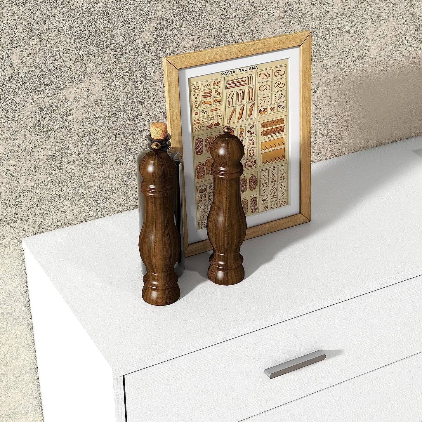 White Wood 6 Drawer Dresser With Inlaid Handle Design