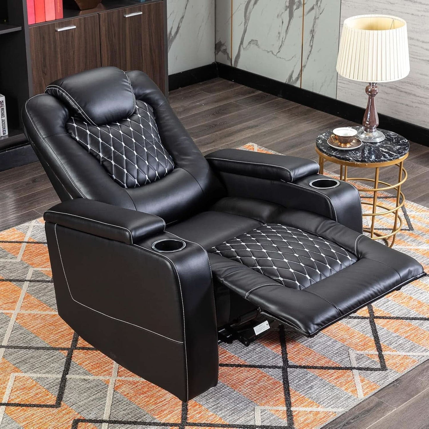 Black Power Recliner With USB Ports And Cup Holders