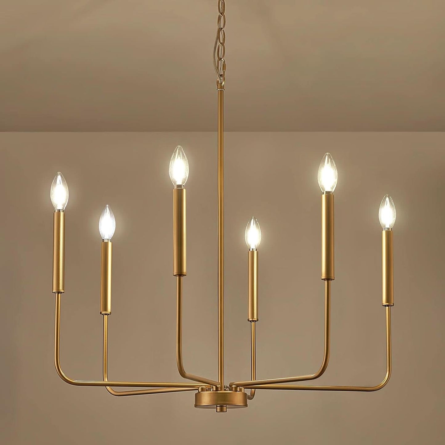 Gold 6 Light Candle Chandelier For Dining Room Modern