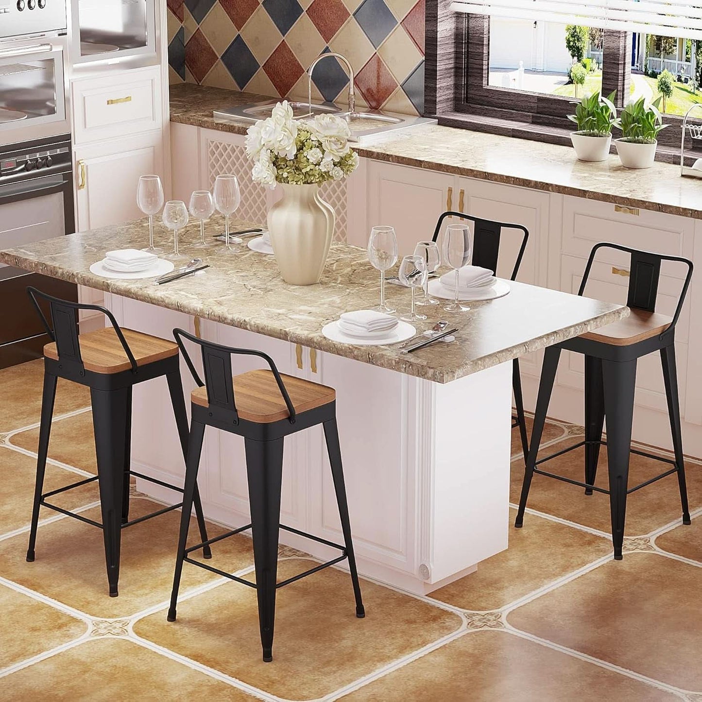 Modern Stackable Metal Bar Stools Set of Four