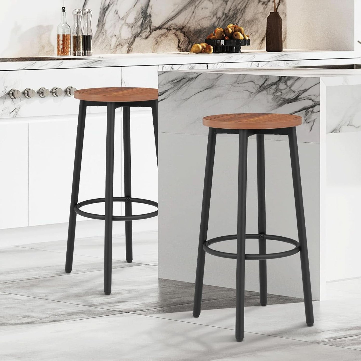 Brown Wood Bar Stools 25.5 Round Counter Height Backless