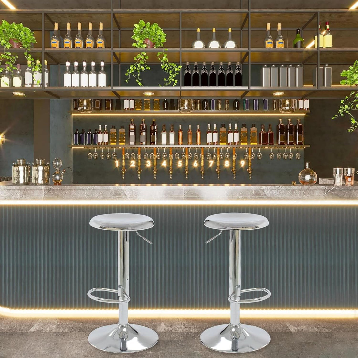 Set Of 2 Adjustable Chrome Bar Stools With 360 Degree Swivel