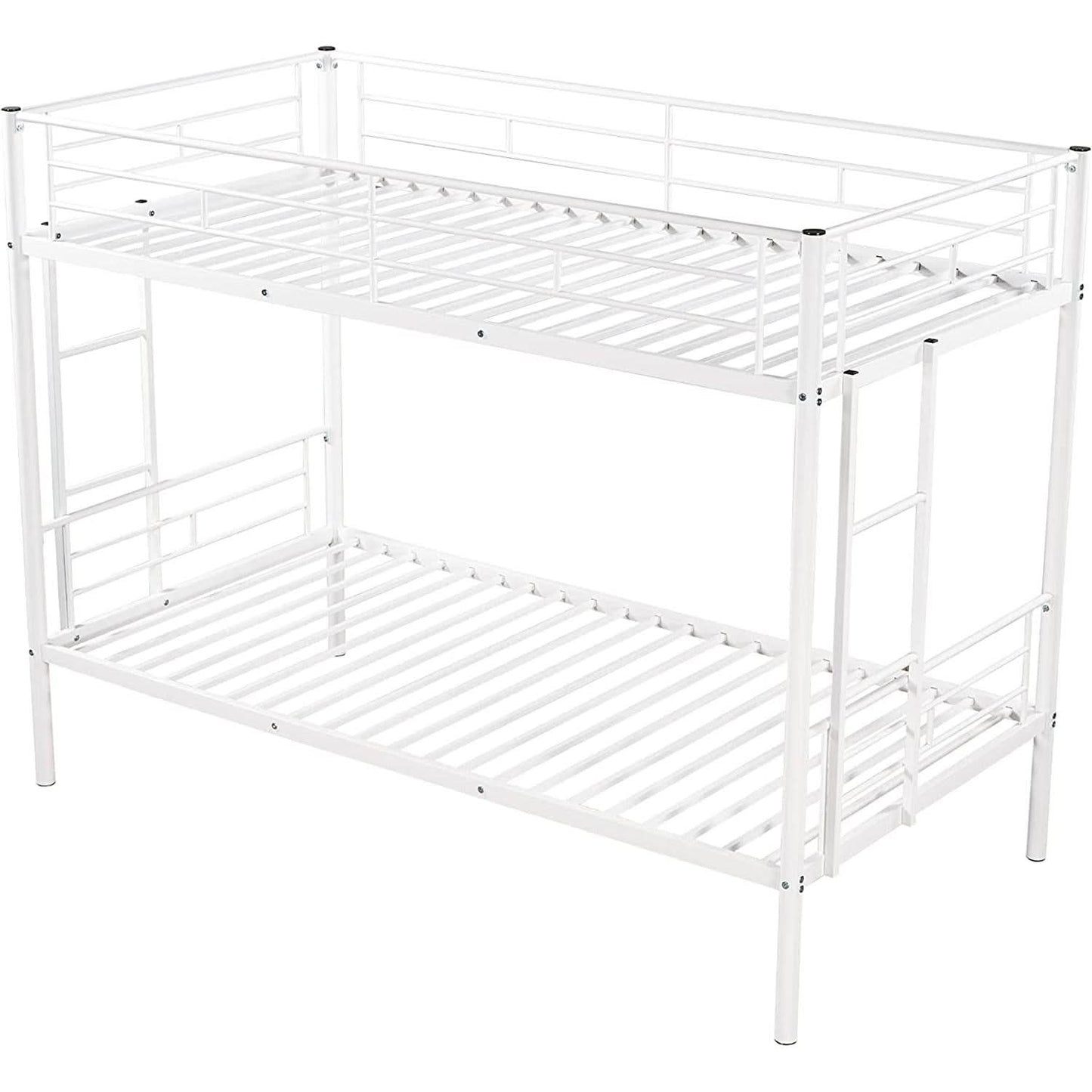 Twin Over Twin Metal Bunk Bed With 2 Ladders White