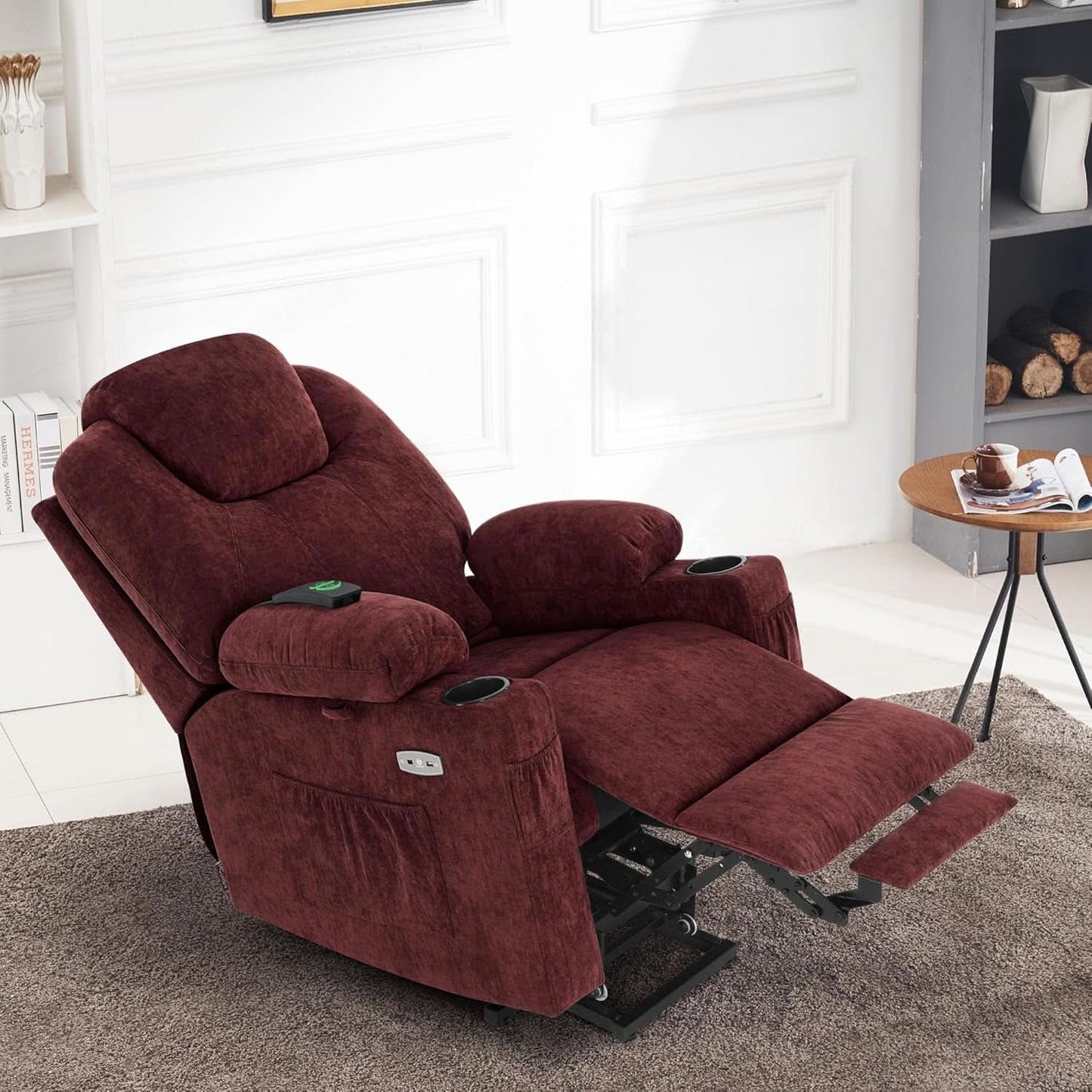 Large Power Lift Recliner With Massage And USB Sangria