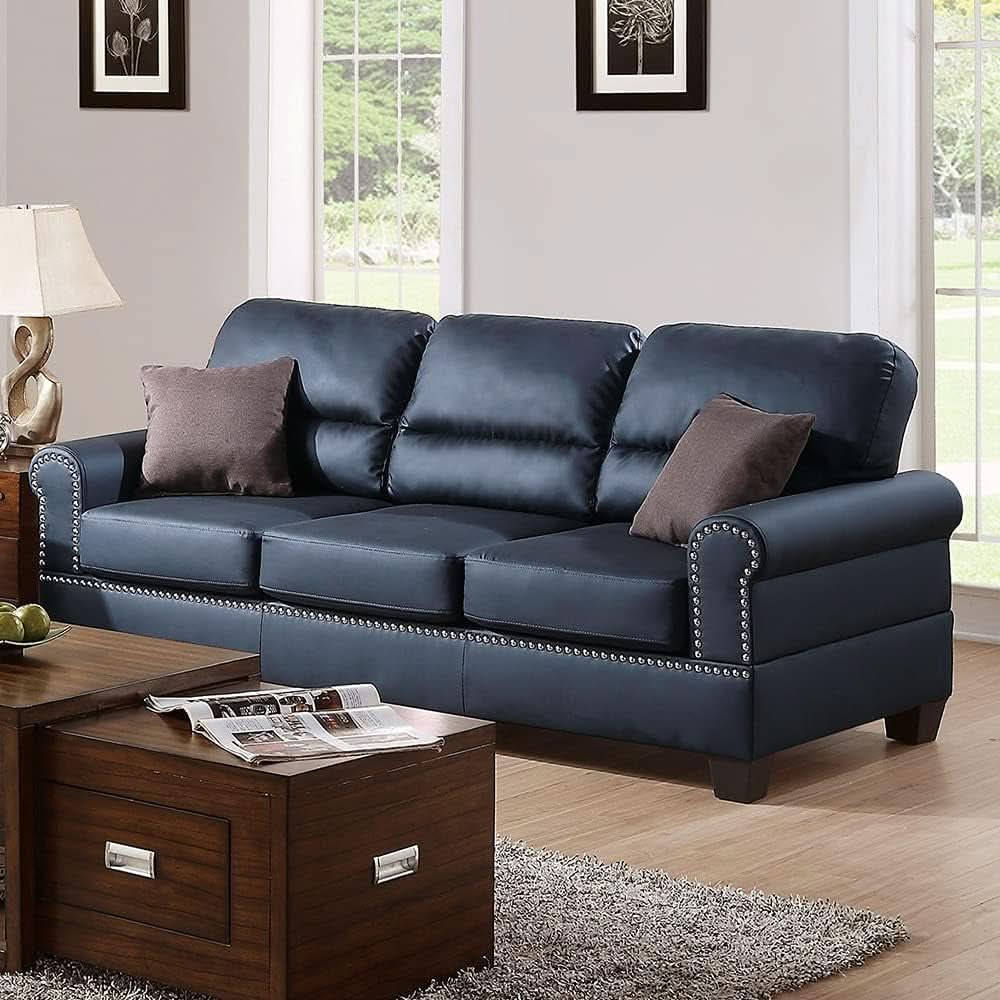 Bonded Leather 2 Piece Sofa And Loveseat Set Black