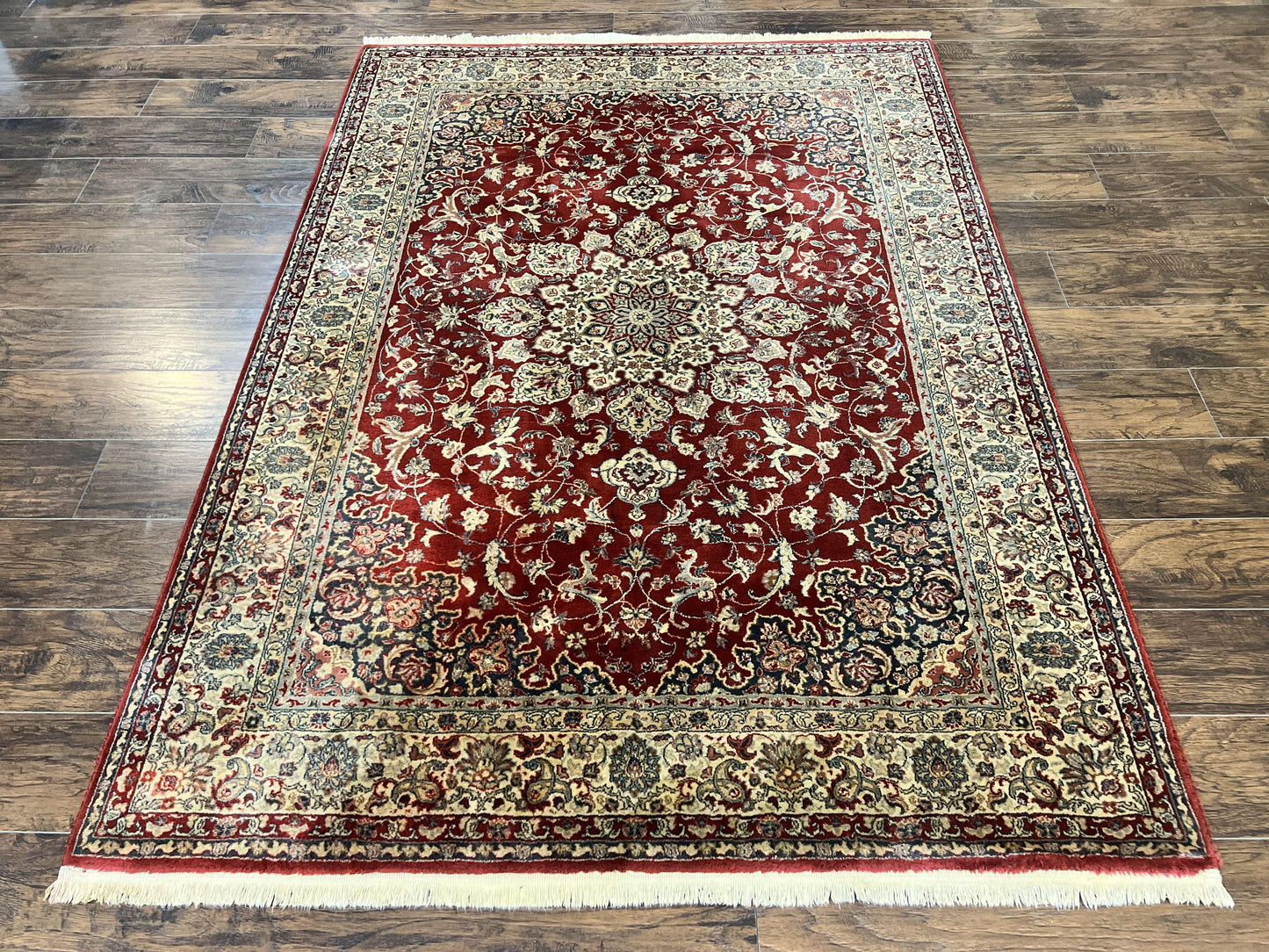 Couristan Rug 5.6 x 8, Floral Medallion, Dark Red Cream, Belgium Power Loomed Rug, Taj Mahal Rug, Vintage Oriental Wool Carpet