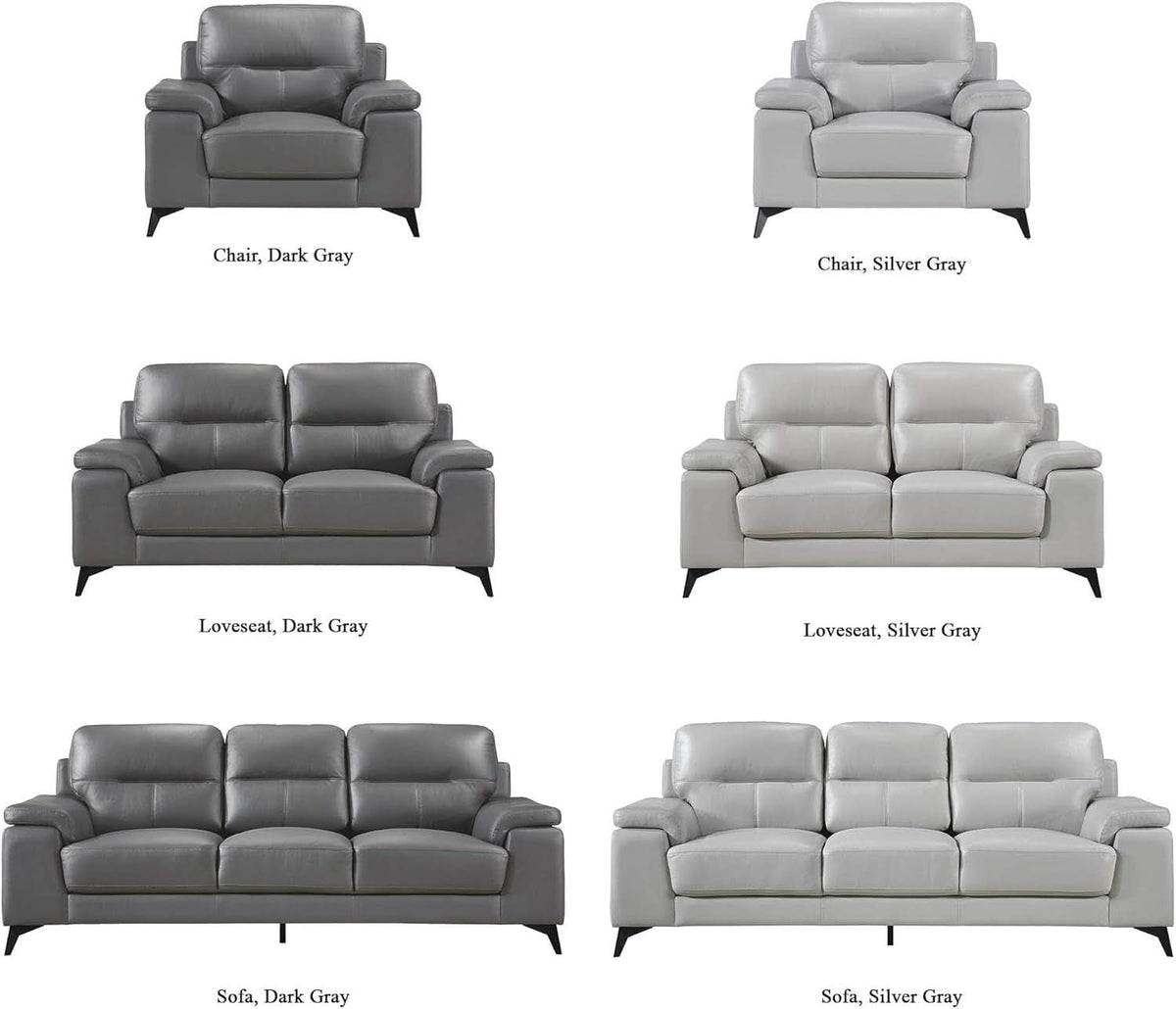 89 Inch Leather Sofa Silver Gray With Metal Legs Wood Frame