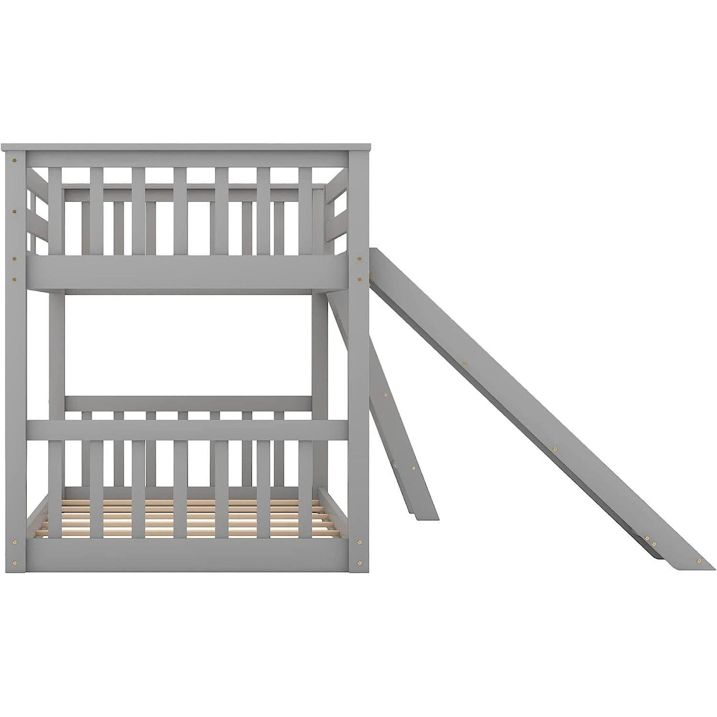 Grey Twin Bunk Bed With Slide Solid Pine Construction
