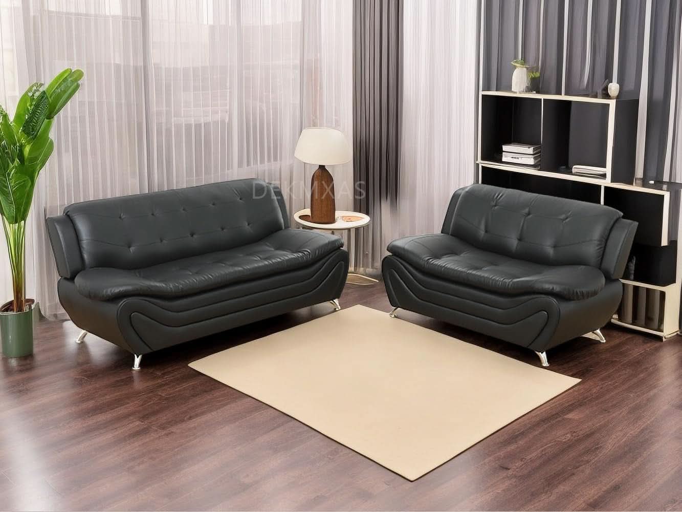 Black Leather Sofa Set With Loveseat For Living Room
