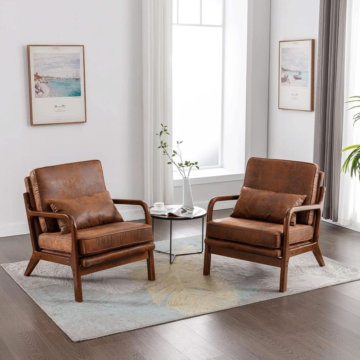 Brown Microfiber Midcentury Modern Accent Chair Set