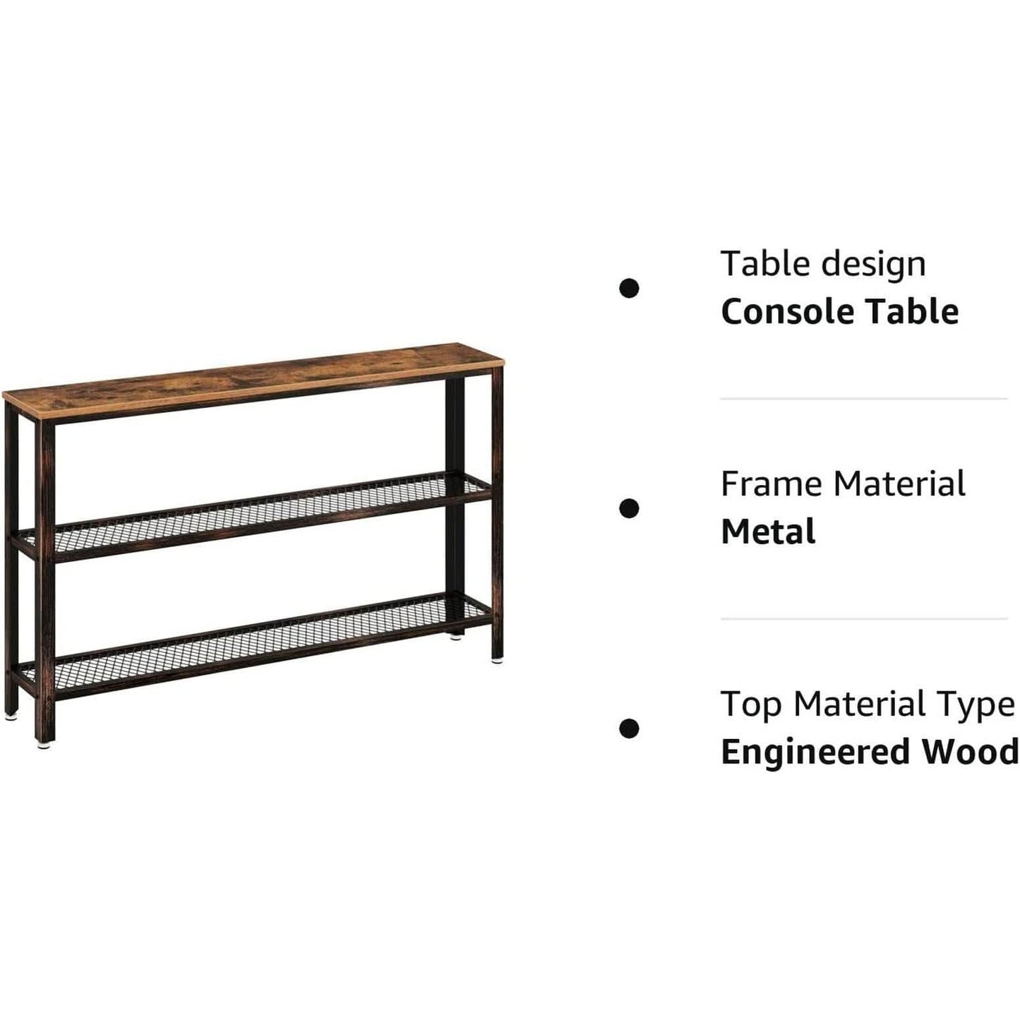 Rustic Console Table 47.25 Inch Long With Mesh Shelves