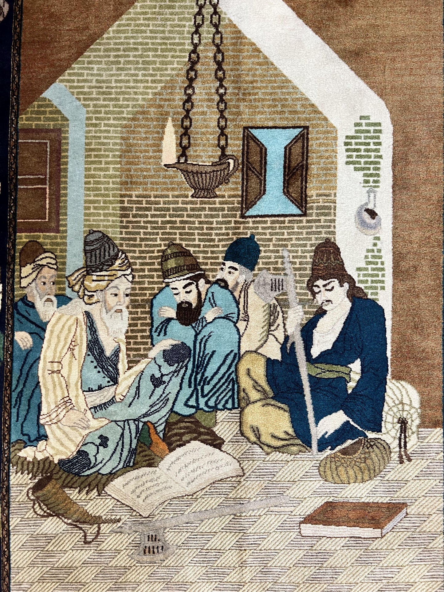 Persian Tabriz Pictorial Rug 3x5, Wall Hanging Carpet, Very Fine 60 Raj 475 KPSI, Hand Knotted Vintage Semi Antique, Wool, Persian Poetry