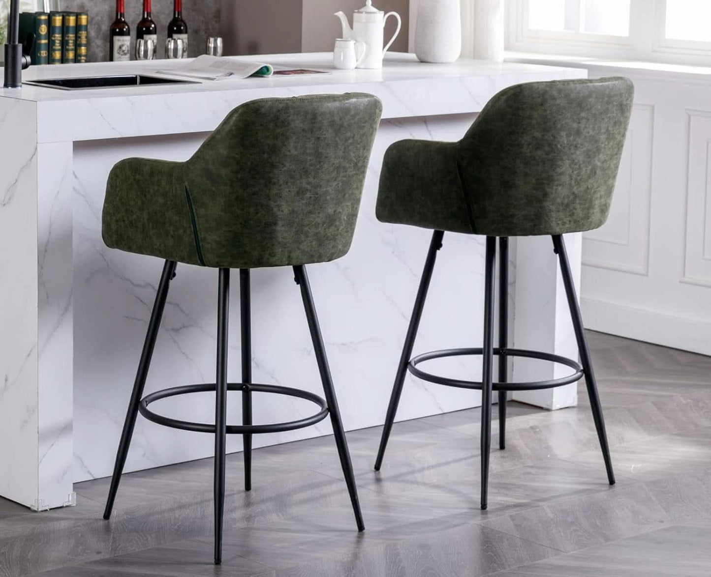 Modern Bar Stools Set of Two with Backrest Arms