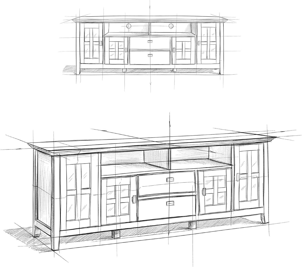 72 Inch Solid Wood TV Stand In Black For 80 Inch TVs