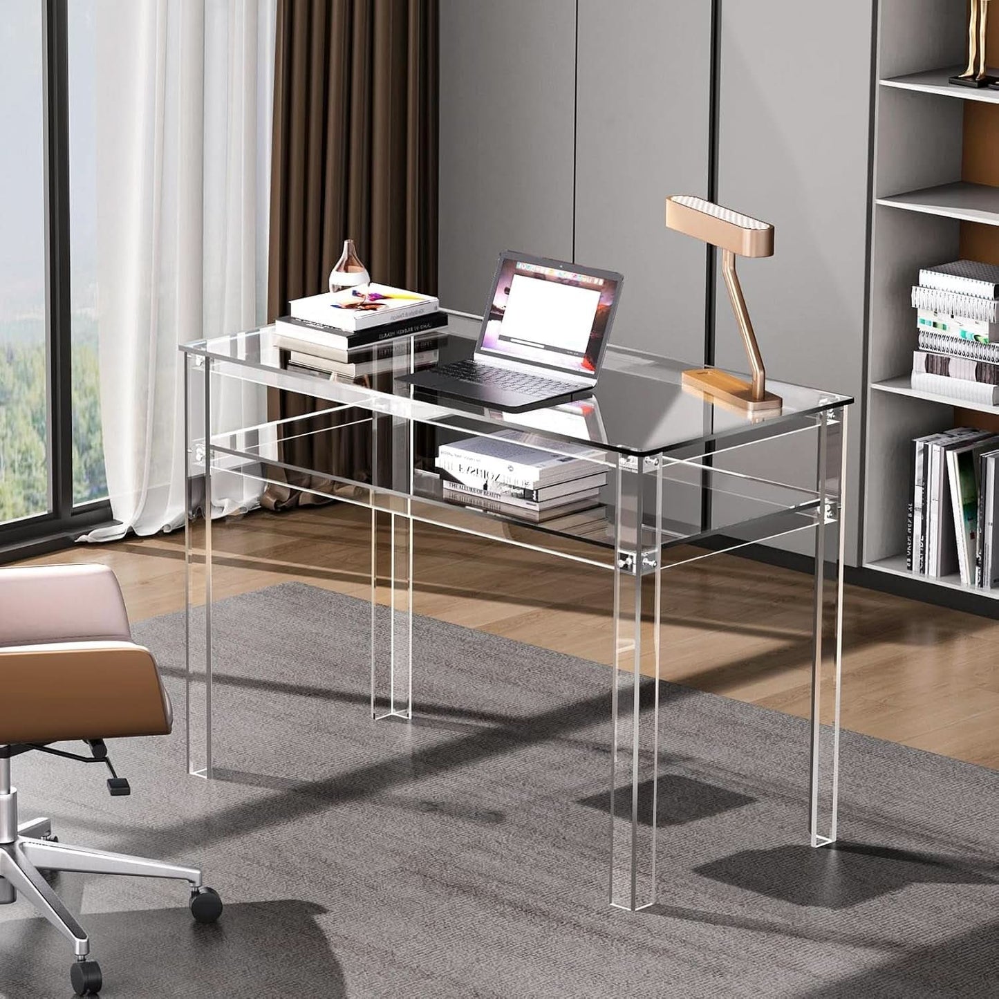 Clear Acrylic Desk with Open Storage for Home Office