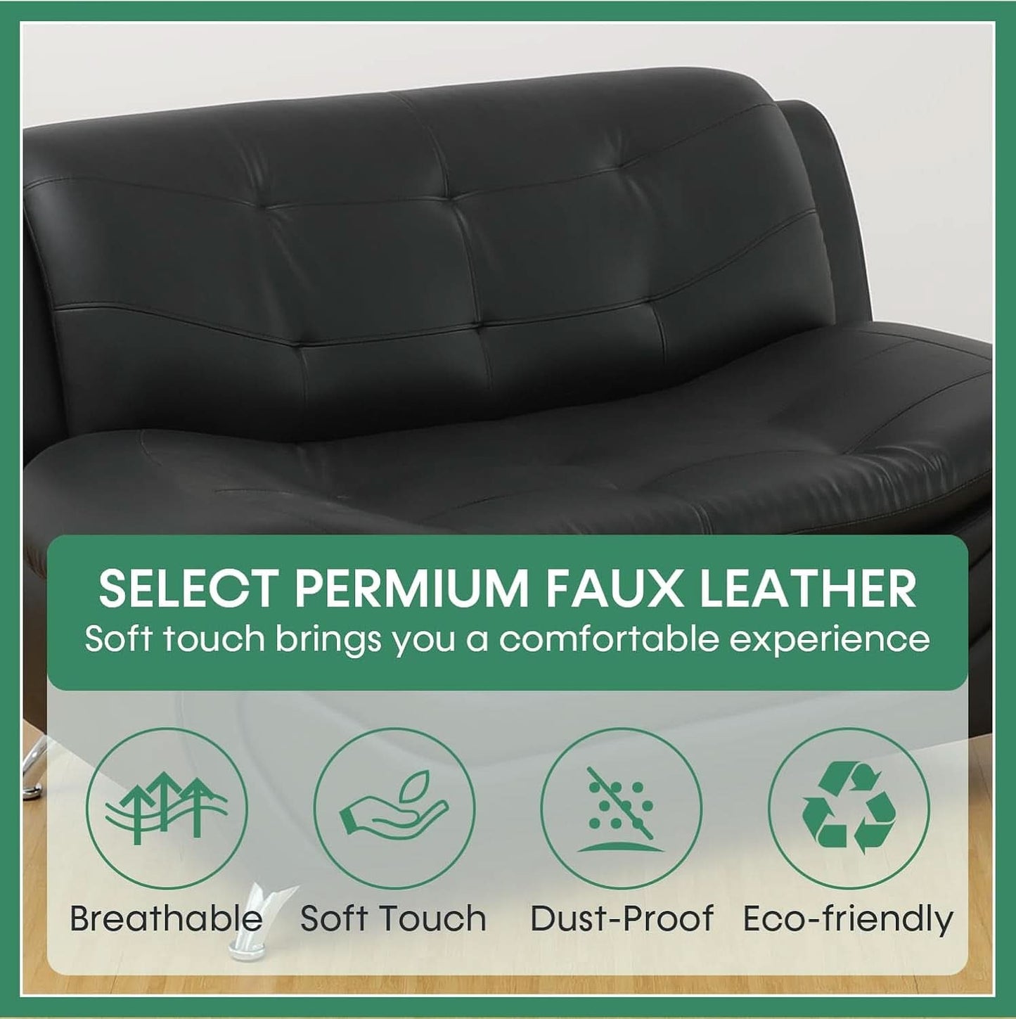 Leather Sofa Set 3 Piece With Loveseat And Armchair For Living Room Black