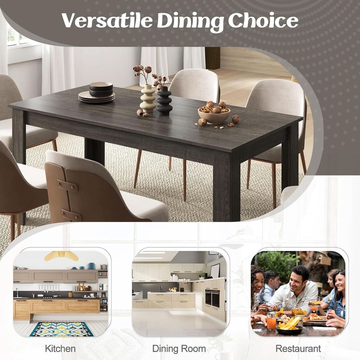 63 Inch Wood Dining Table For 4 To 6 People Grey Ideal For Dining Room