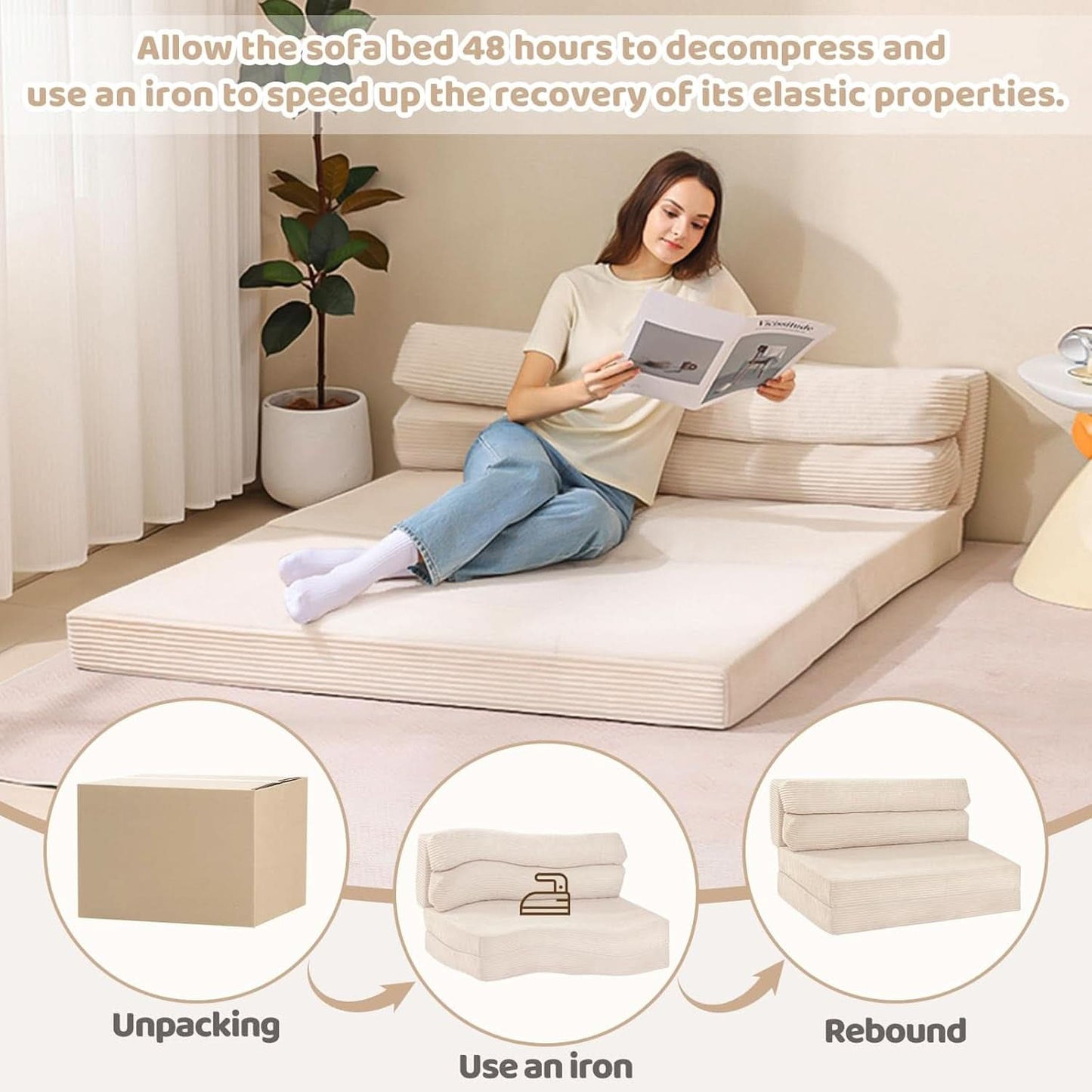 Corduroy Convertible Folding Sofa Bed With Mattress