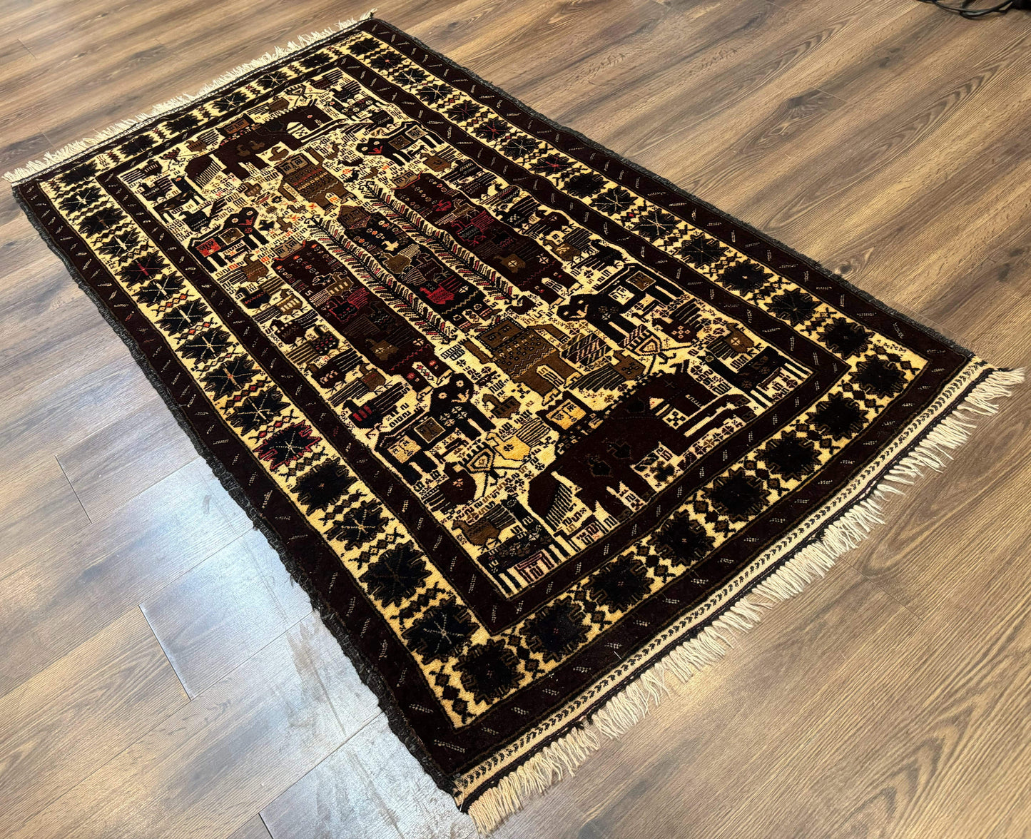 Persian Baluch Tribal Rug 4x6, Human and Bird Pictorials, Vintage, Wool, Collectible