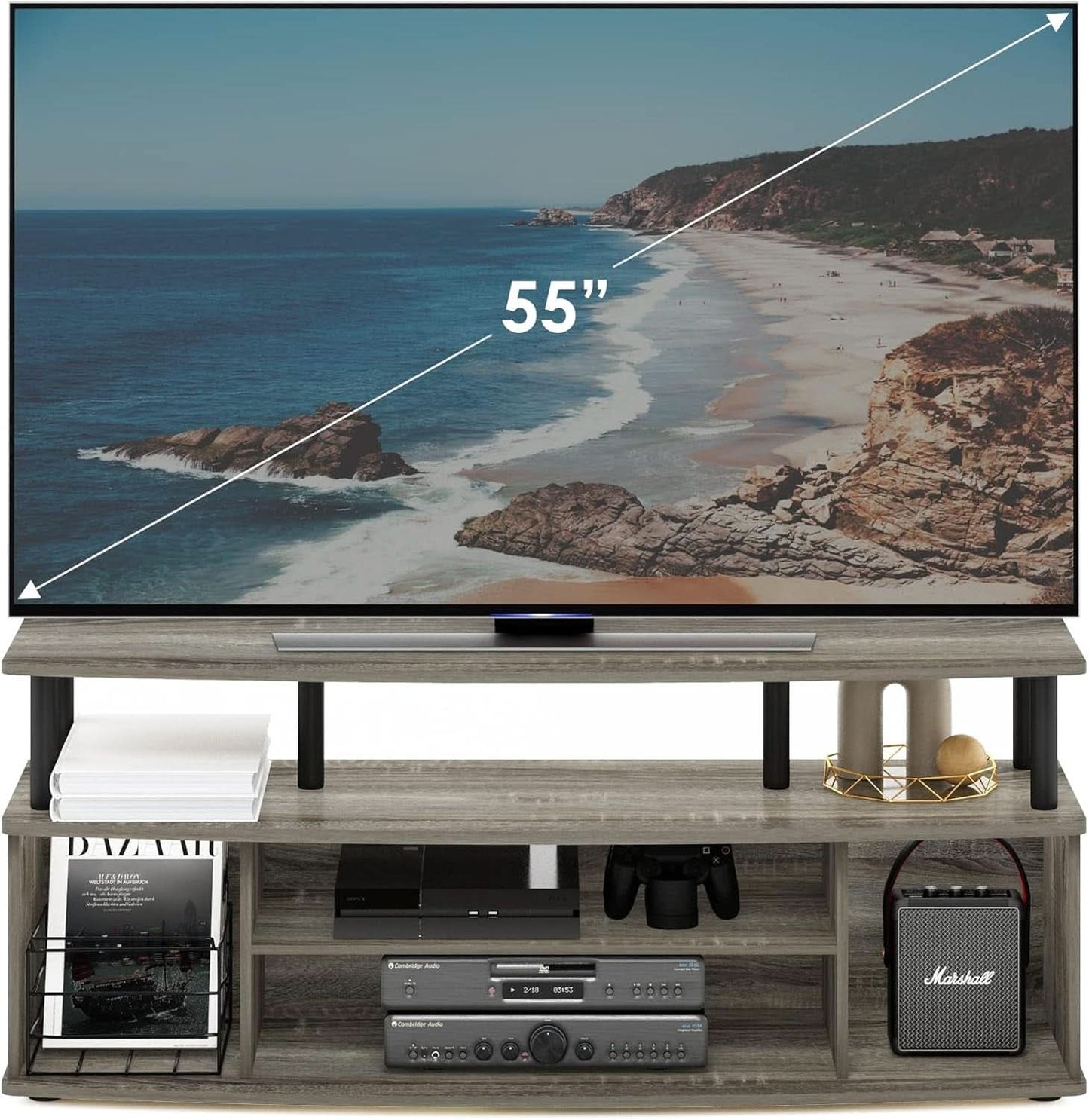 Large Entertainment Center for 55 Inch TV Oak and Black