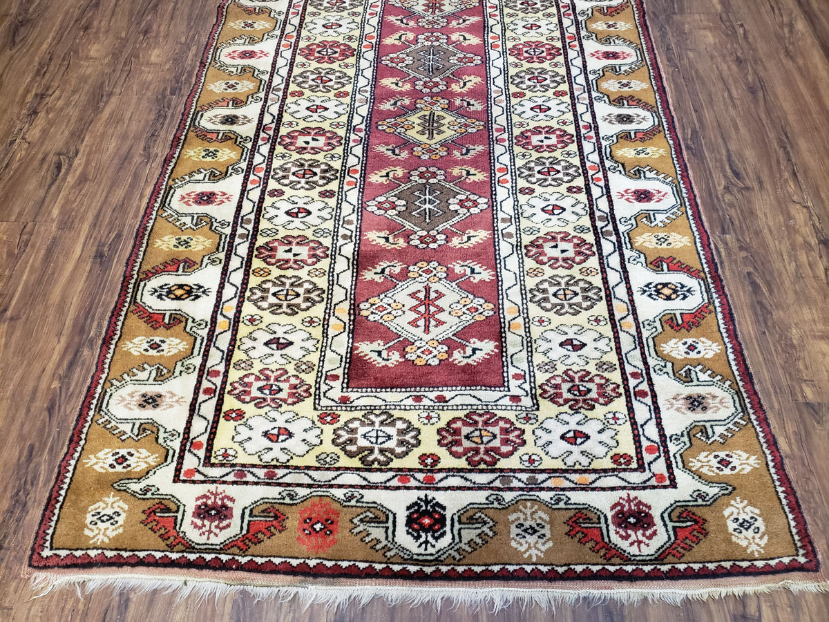Turkish Caucasian Rug 4x7, Wool Turkish Talish Carpet, Geometric Rug
