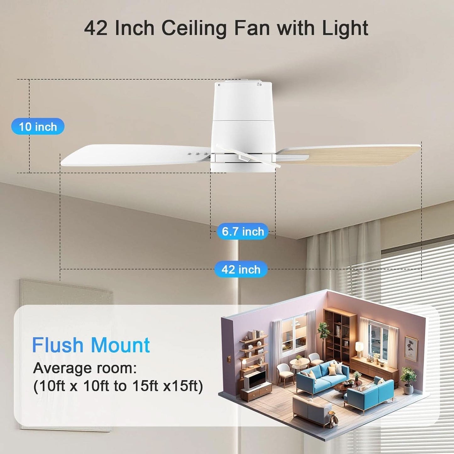 White 42 Inch Ceiling Fan With Lights Quiet DC Motor