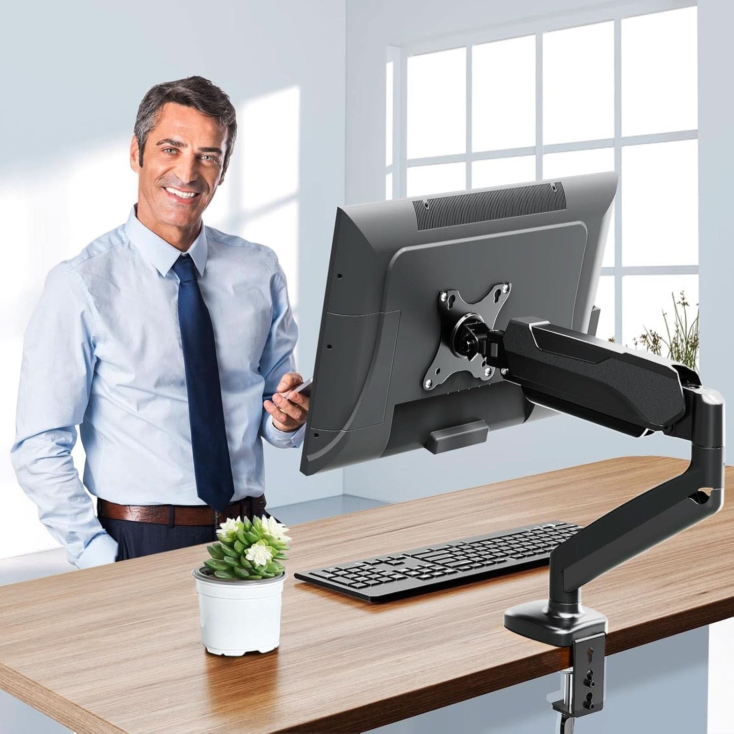 32 Inch Gas Spring Monitor Arm With Clamp VESA Black